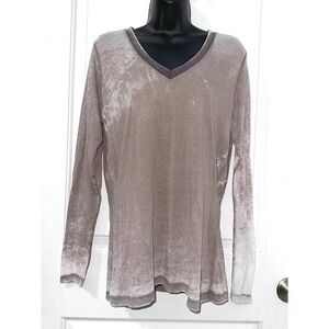 Poof! long-sleeve, V-neck top featuring a heathered or washed-out design